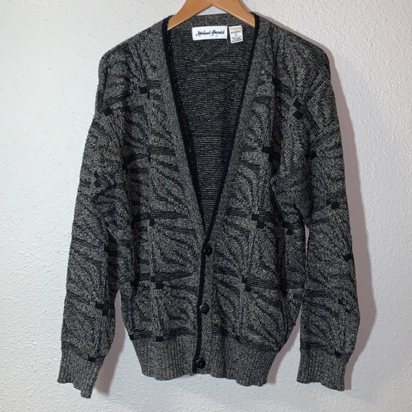 VINTAGE Michael Gerard drop sleeve chunky grey cardigan sweater Sz L grandpa - Picture 16 of 16